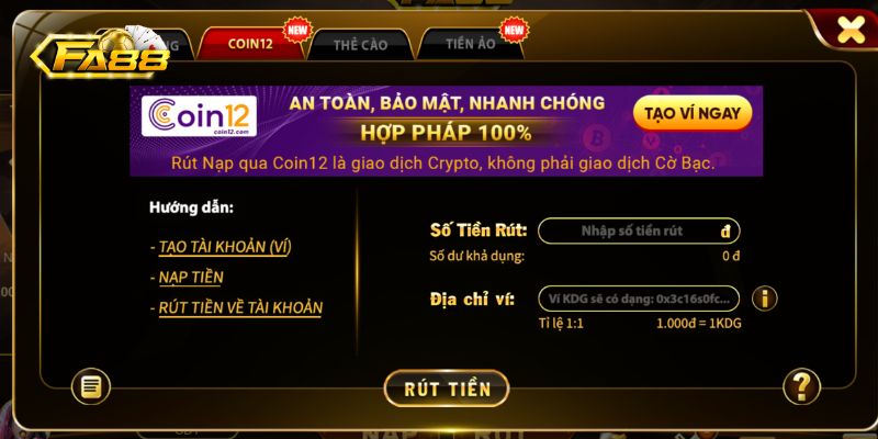 Quy trình rút tiền Fa88 an toàn chỉ với 3 bước đơn giản 2 Hướng dẫn rút tiền Fa88 bằng coin12